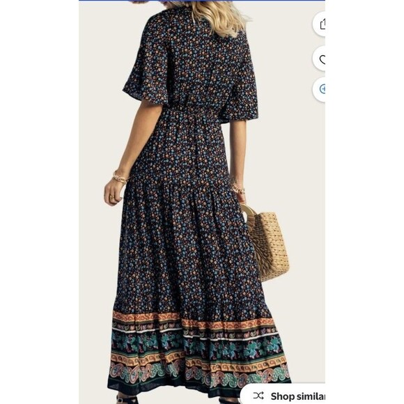 Pretty Garden Boho Maxi Dress Womens M Short Sleeve Floral - Picture 2 of 7